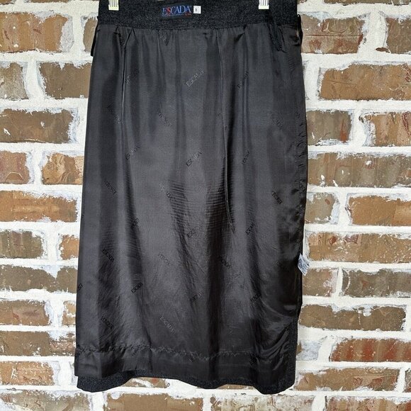Vintage Escada Midi Skirt A-line Wool Charcoal Gray Leather Trim Size 38 EUC - Picture 5 of 13